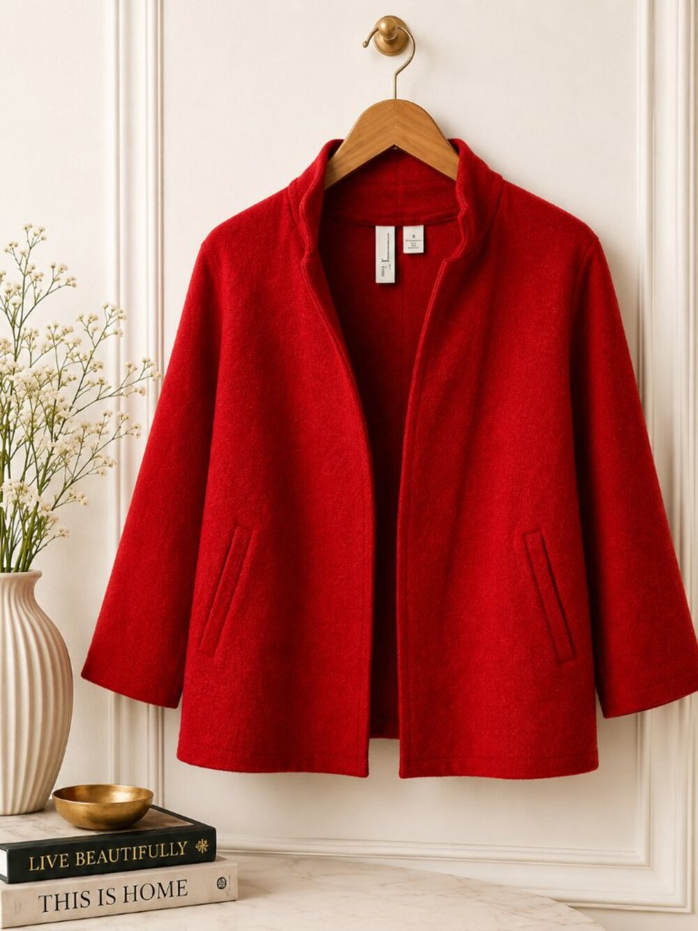 Moth by Anthropologie Red Open Front Knit Jacket Blazer XS